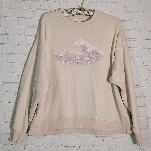 American Eagle Outfitters Peach Distressed Crewneck Ocean Waves Sweater Womens S - Picture 4 of 17